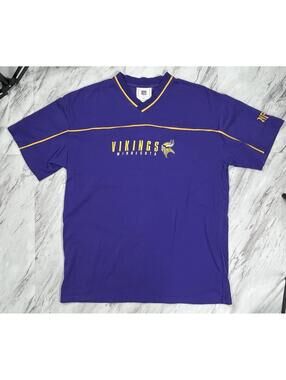 Minnesota Vikings V Neck Shirt Size Large NFL Purple Embroidered Tee #9
